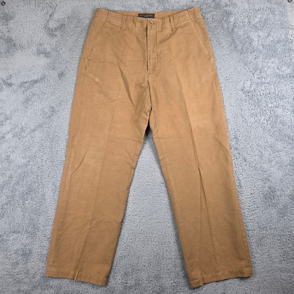 Banana Republic Linen Blend Pants Mens 32x30 Tan Dawson Cotton Straight Chinos